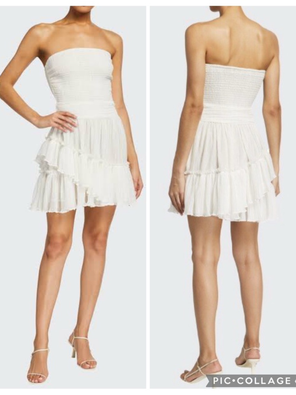 EUC Rami Brook Nikki Strapless White Ruffle Tiered Smocked Mini Dress